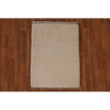 Ivory Solid Contemporary Moroccan Rug Hand-knotted Wool Carpet - 2'0" x 3'0"