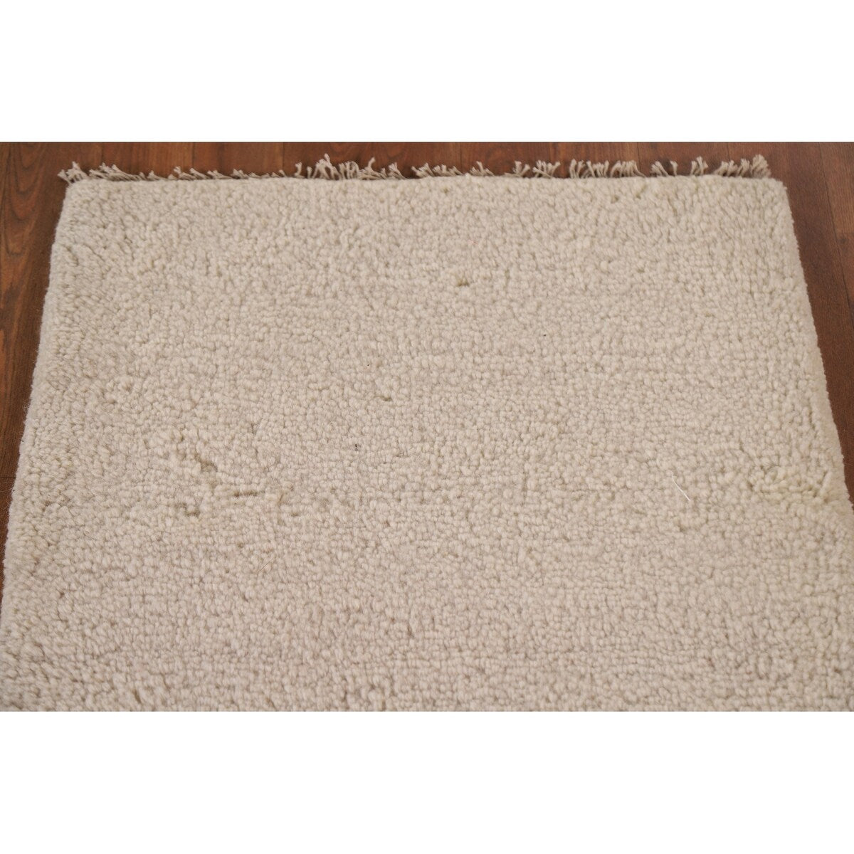 Ivory Solid Contemporary Moroccan Rug Hand-knotted Wool Carpet - 2'0" x 3'0"