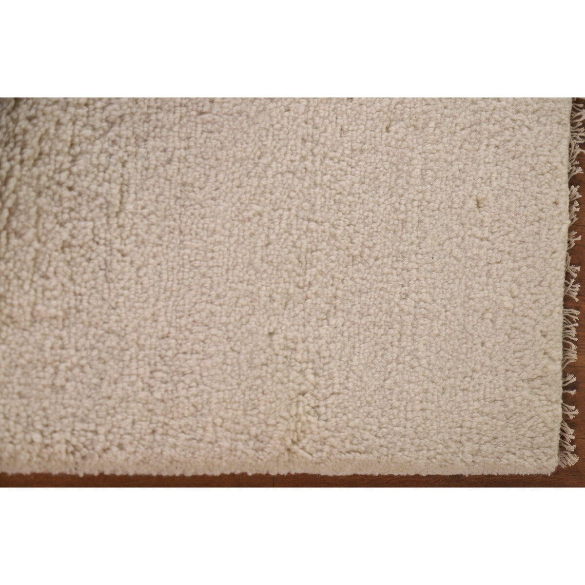 Ivory Solid Contemporary Moroccan Rug Hand-knotted Wool Carpet - 2'0" x 3'0"
