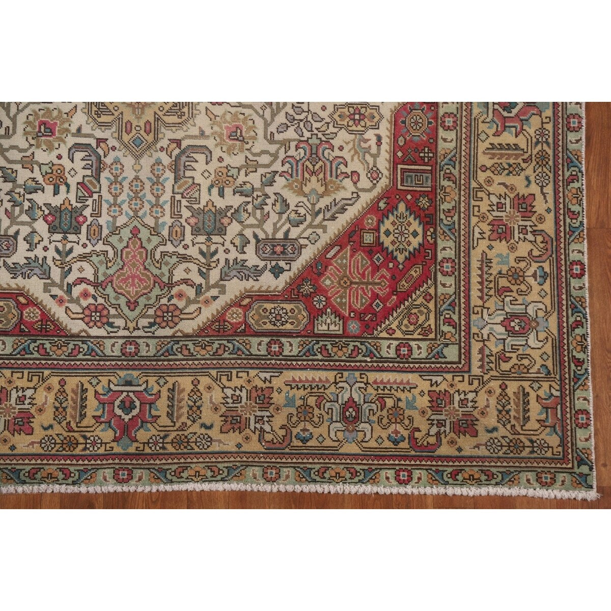 Ivory Tabriz Persian Vintage Area Rug Hand-knotted Wool Carpet - 6'4" x 9'5"