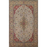 Ivory Tabriz Persian Vintage Area Rug Hand-knotted Wool Carpet - 6'4" x 9'5"