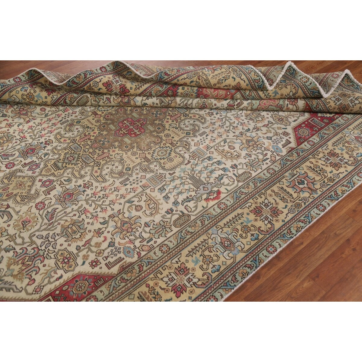 Ivory Tabriz Persian Vintage Area Rug Hand-knotted Wool Carpet - 6'4" x 9'5"