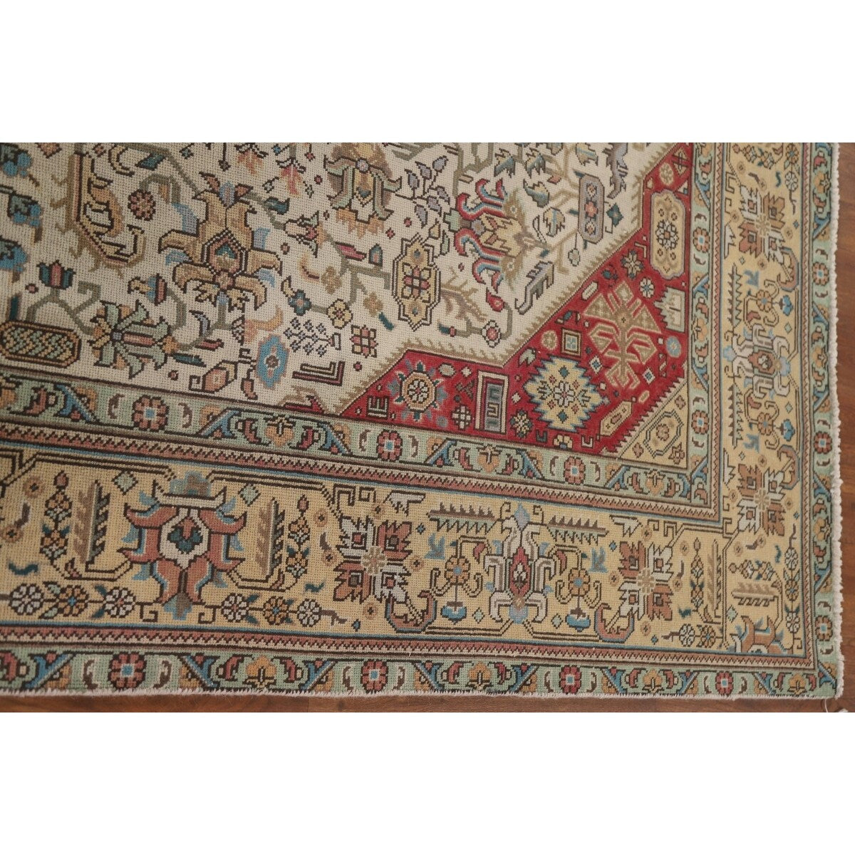 Ivory Tabriz Persian Vintage Area Rug Hand-knotted Wool Carpet - 6'4" x 9'5"
