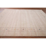 Ivory Tribal Gabbeh Indian Area Rug Hand-knotted Wool Carpet - 9'0" x 11'6"