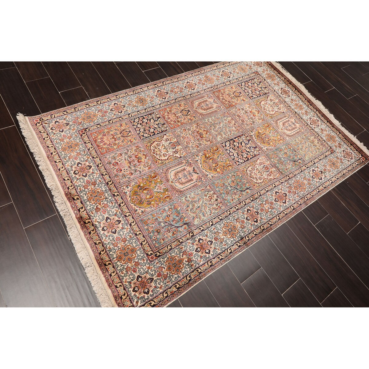 Ivory,Rust Persian Oriental Area Rug Silk Traditional Oriental Area Rug (4x6) - 4'1" x 6'2"