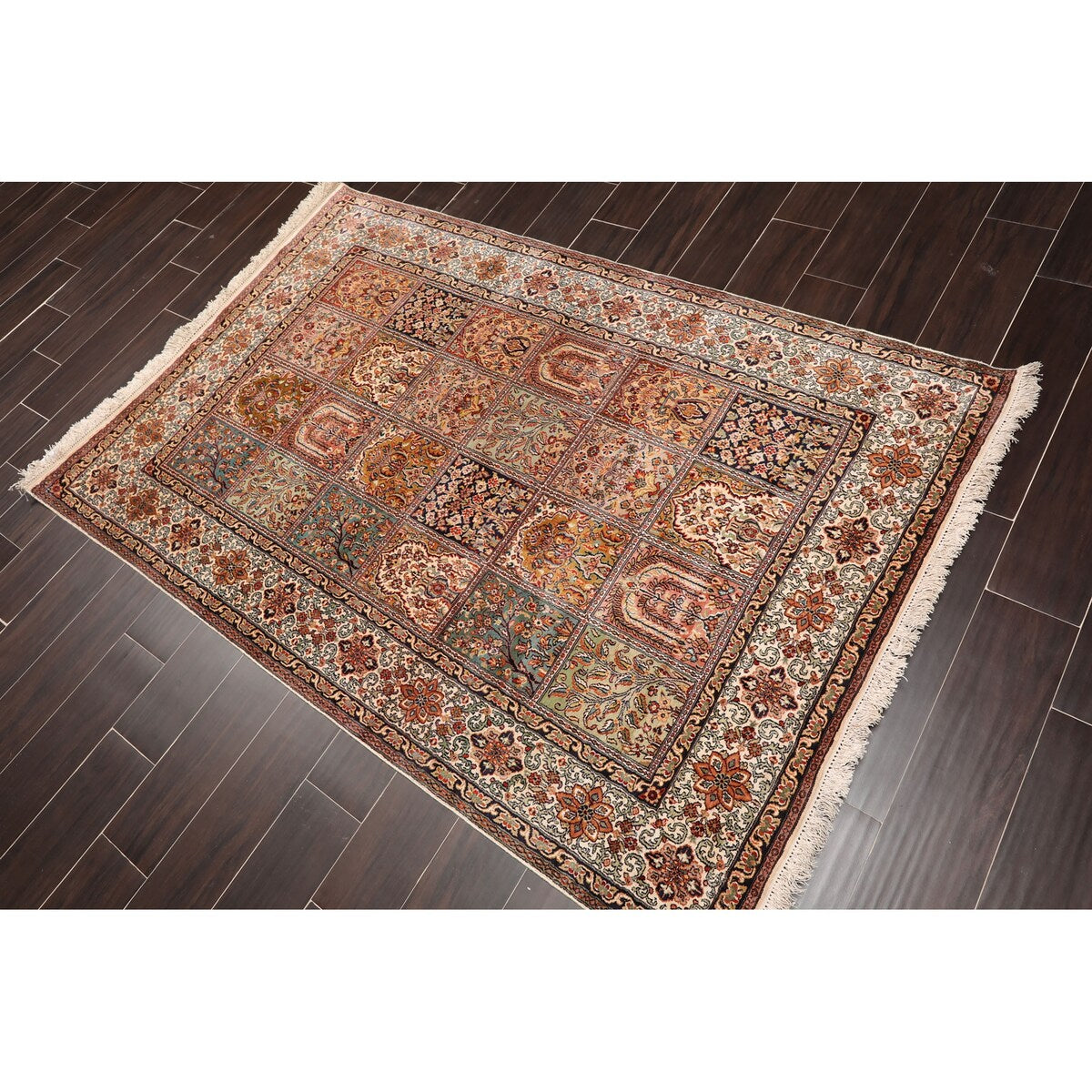 Ivory,Rust Persian Oriental Area Rug Silk Traditional Oriental Area Rug (4x6) - 4'1" x 6'2"