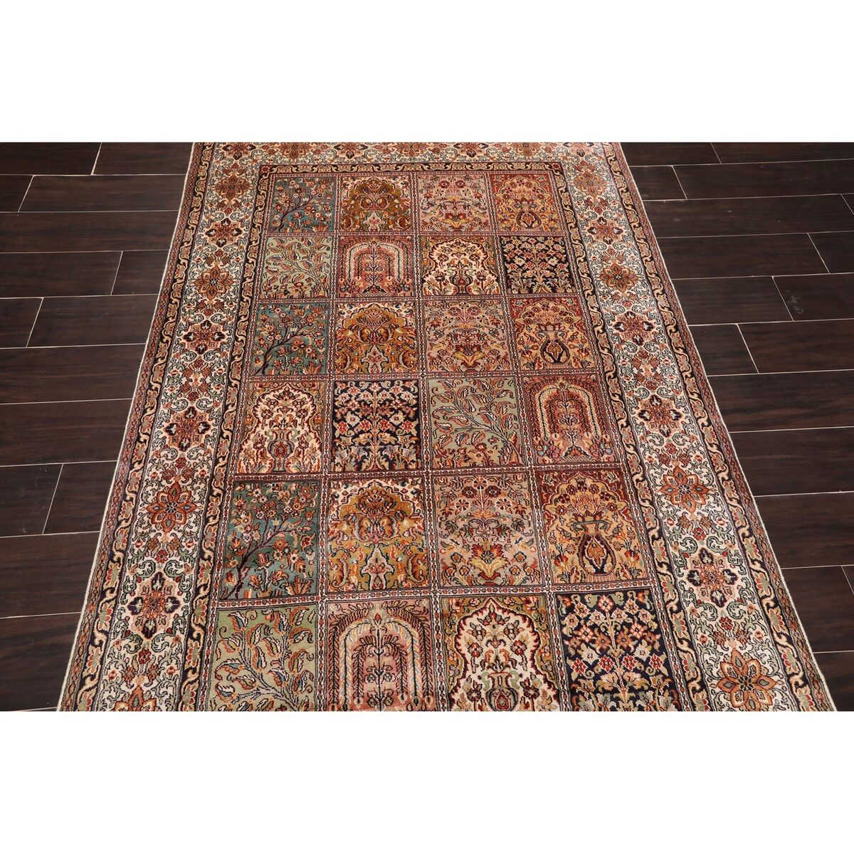 Ivory,Rust Persian Oriental Area Rug Silk Traditional Oriental Area Rug (4x6) - 4'1" x 6'2"