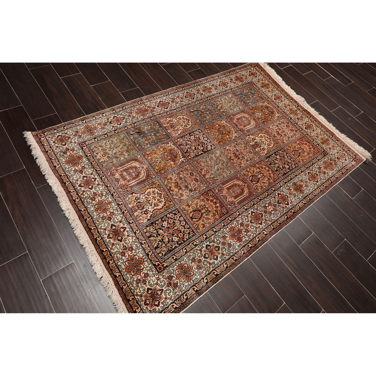 Ivory,Rust Persian Oriental Area Rug Silk Traditional Oriental Area Rug (4x6) - 4'1" x 6'2"