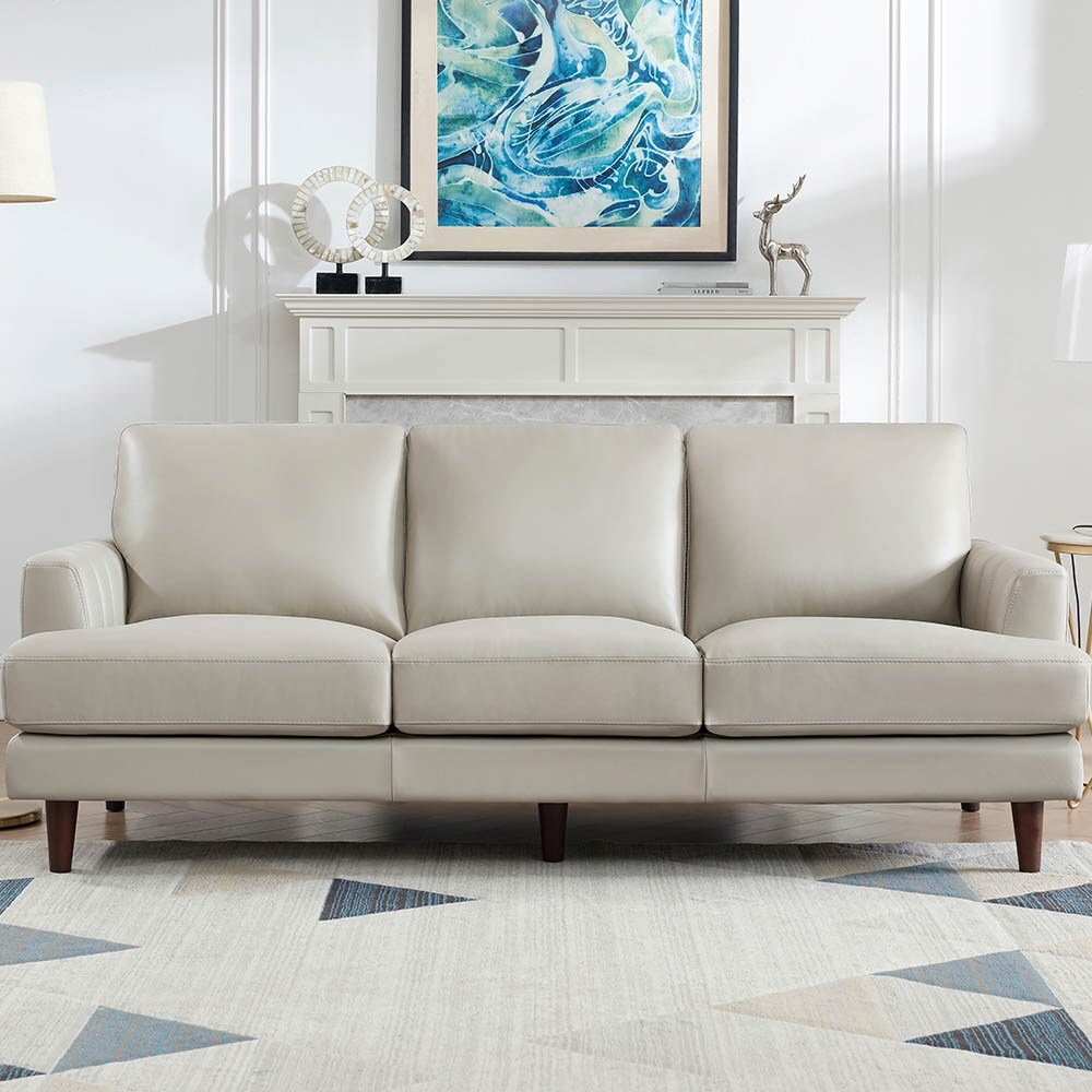 Ivy Living Cassia Top Grain Leather Sofa With Feather, Memory Foam and Springs