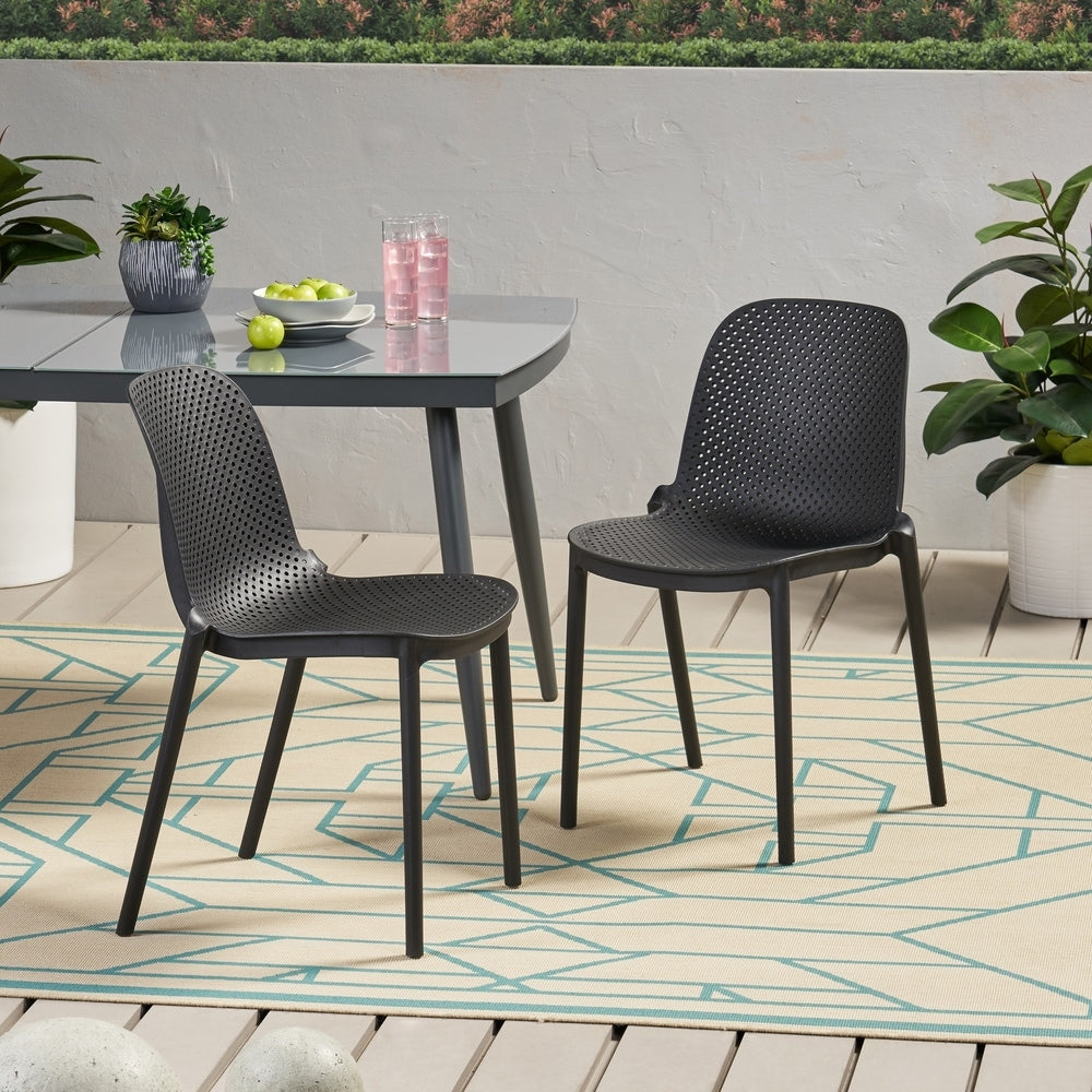 Ivy Outdoor Modern Stacking Dining Chair (Set of 2) by Christopher Knight Home - 19.50" W x 21.50" D x 32.00" H