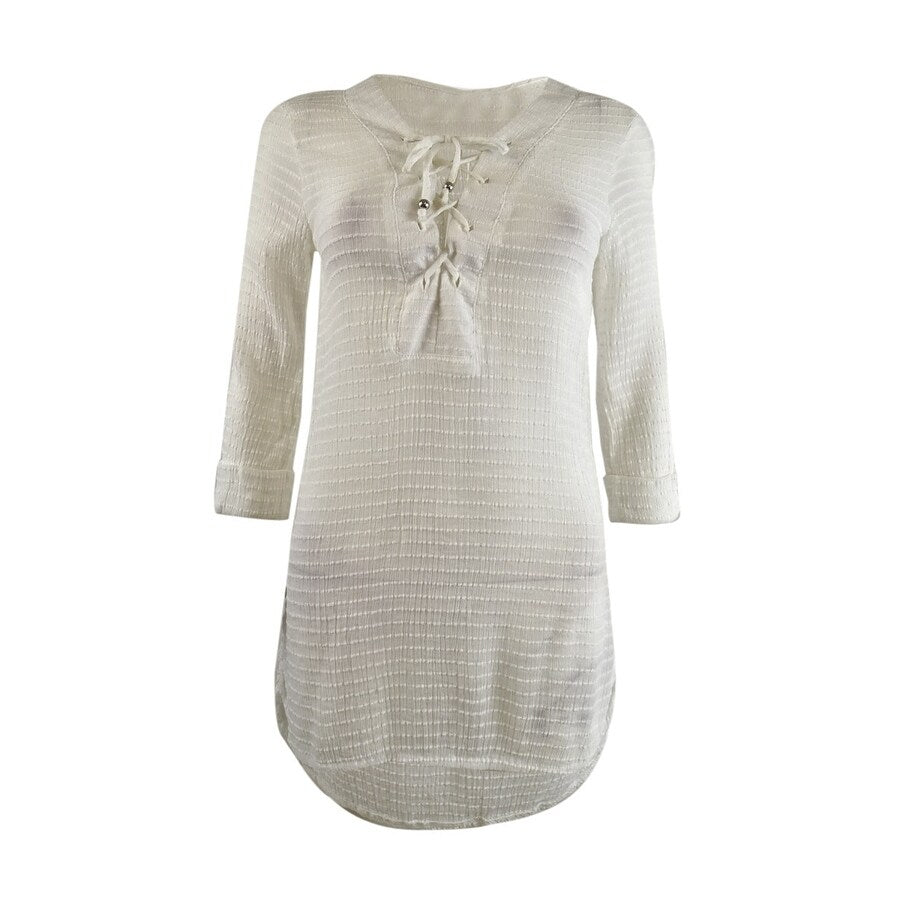J. Valdi Women's Lace Up Shirt Dress Swim Cover-Up (M, White)