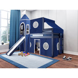 JACKPOT Prince & Princess Low Loft Twin Bed, Ladder Slide Tent & Tower