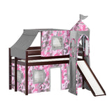 JACKPOT Prince & Princess Low Loft Twin Bed, Ladder Slide Tent & Tower