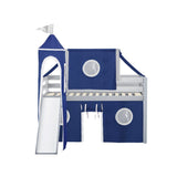 JACKPOT Prince & Princess Low Loft Twin Bed, Ladder Slide Tent & Tower