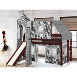JACKPOT Prince & Princess Low Loft Twin Bed, Ladder Slide Tent & Tower