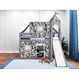 JACKPOT Prince & Princess Low Loft Twin Bed, Ladder Slide Tent & Tower