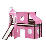 JACKPOT Prince & Princess Low Loft Twin Bed, Ladder Slide Tent & Tower