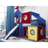 JACKPOT Prince & Princess Low Loft Twin Bed, Ladder Slide Tent & Tower