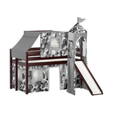 JACKPOT Prince & Princess Low Loft Twin Bed, Ladder Slide Tent & Tower