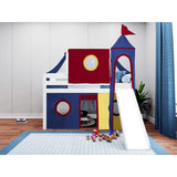 JACKPOT Prince & Princess Low Loft Twin Bed, Ladder Slide Tent & Tower