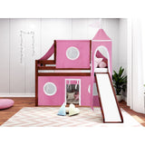 JACKPOT Prince & Princess Low Loft Twin Bed, Ladder Slide Tent & Tower