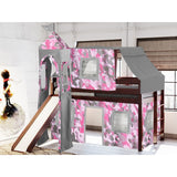 JACKPOT Prince & Princess Low Loft Twin Bed, Ladder Slide Tent & Tower