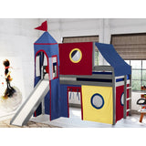 JACKPOT Prince & Princess Low Loft Twin Bed, Ladder Slide Tent & Tower