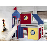 JACKPOT Prince & Princess Low Loft Twin Bed, Ladder Slide Tent & Tower