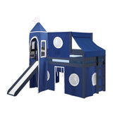 JACKPOT Prince & Princess Low Loft Twin Bed, Ladder Slide Tent & Tower
