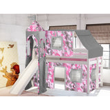 JACKPOT Prince & Princess Low Loft Twin Bed, Ladder Slide Tent & Tower