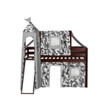 JACKPOT Prince & Princess Low Loft Twin Bed, Ladder Slide Tent & Tower