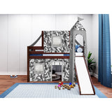 JACKPOT Prince & Princess Low Loft Twin Bed, Ladder Slide Tent & Tower