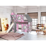JACKPOT Prince & Princess Low Loft Twin Bed, Ladder Slide Tent & Tower