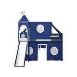 JACKPOT Prince & Princess Low Loft Twin Bed, Ladder Slide Tent & Tower