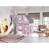 JACKPOT Prince & Princess Low Loft Twin Bed, Ladder Slide Tent & Tower