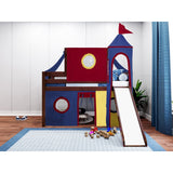 JACKPOT Prince & Princess Low Loft Twin Bed, Ladder Slide Tent & Tower