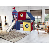 JACKPOT Prince & Princess Low Loft Twin Bed, Ladder Slide Tent & Tower