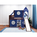 JACKPOT Prince & Princess Low Loft Twin Bed, Ladder Slide Tent & Tower