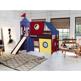 JACKPOT Prince & Princess Low Loft Twin Bed, Ladder Slide Tent & Tower