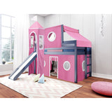 JACKPOT Prince & Princess Low Loft Twin Bed, Ladder Slide Tent & Tower