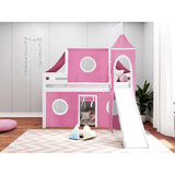 JACKPOT Prince & Princess Low Loft Twin Bed, Ladder Slide Tent & Tower