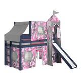 JACKPOT Prince & Princess Low Loft Twin Bed, Ladder Slide Tent & Tower