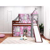 JACKPOT Prince & Princess Low Loft Twin Bed, Ladder Slide Tent & Tower