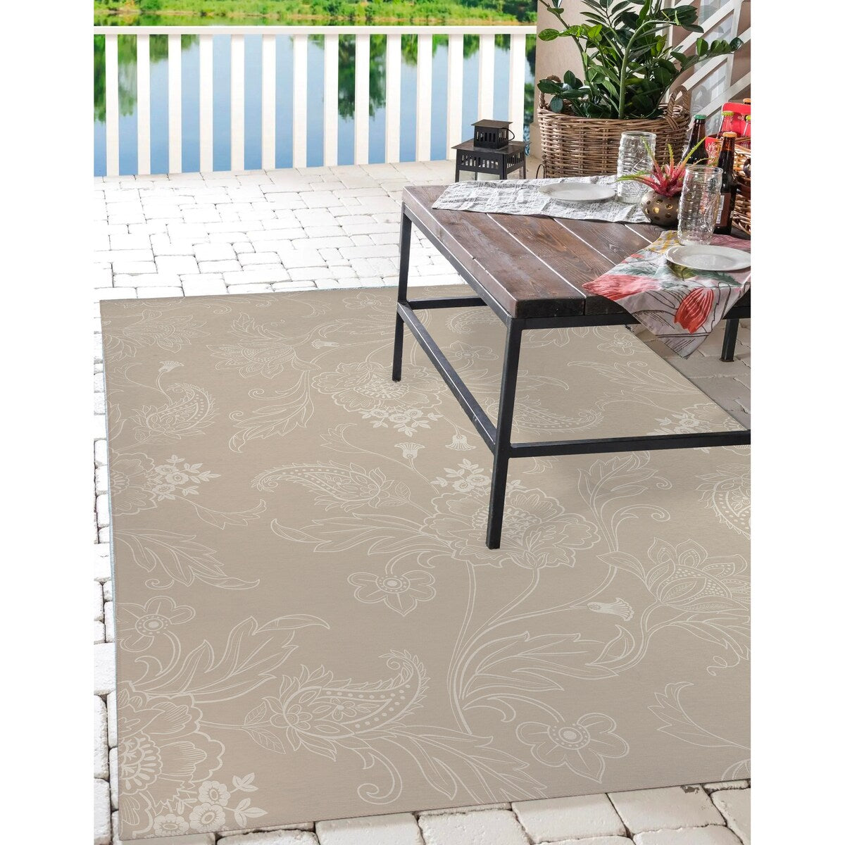 JACOBEAN FLORAL LINEN Outdoor Rug By Kavka Designs