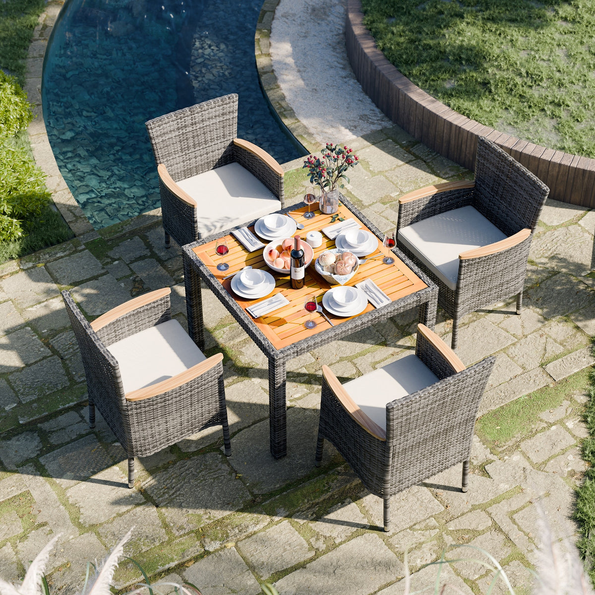 5 piece brown outdoor patio aet