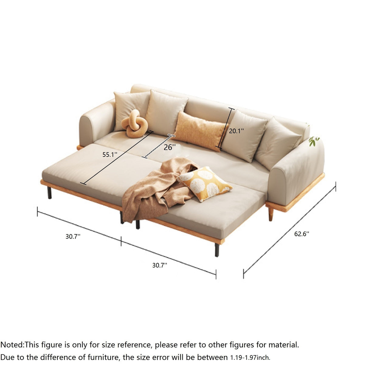 JASIWAY 78.74'' Upholstered Sleeper Sofa, Beige