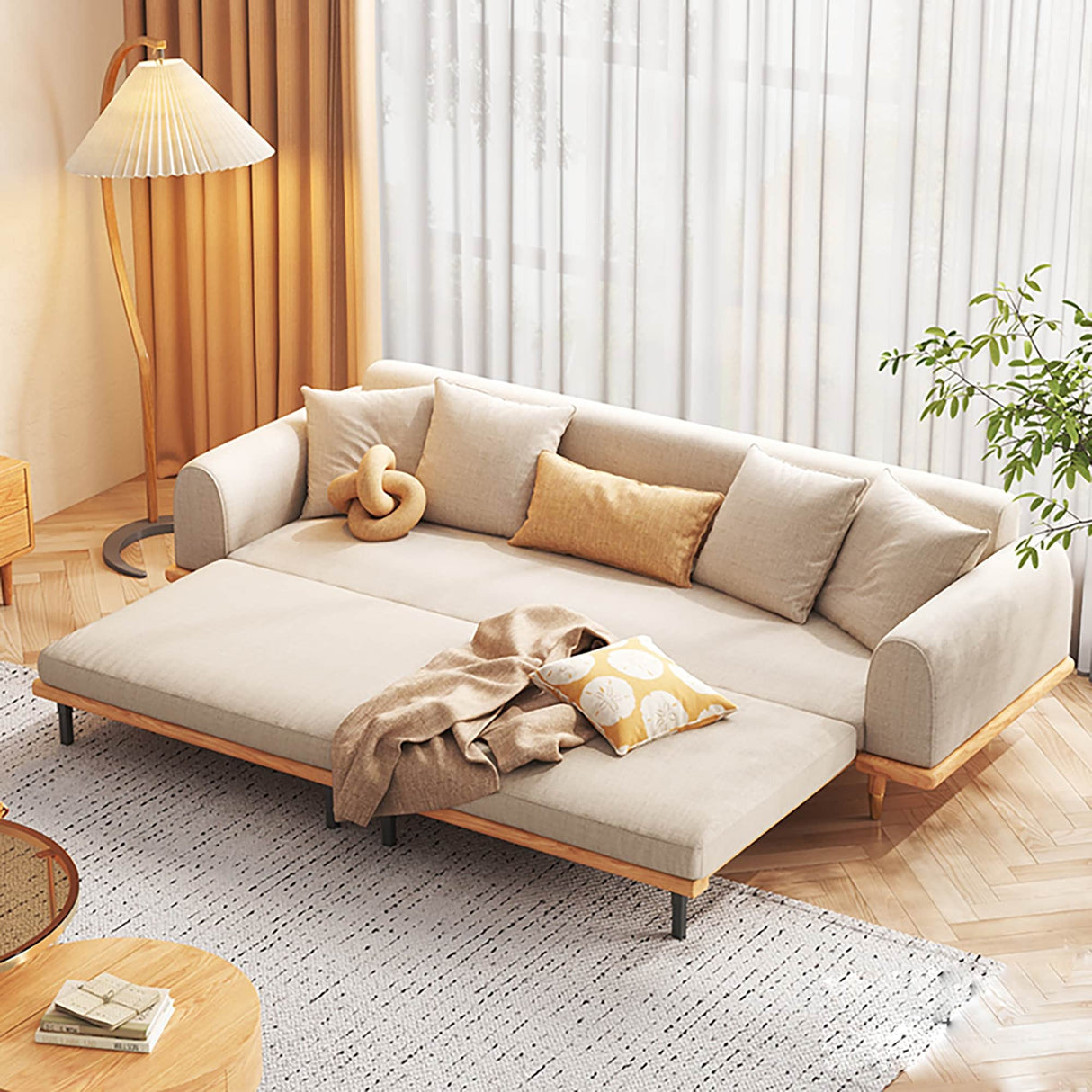 JASIWAY 78.74'' Upholstered Sleeper Sofa, Beige
