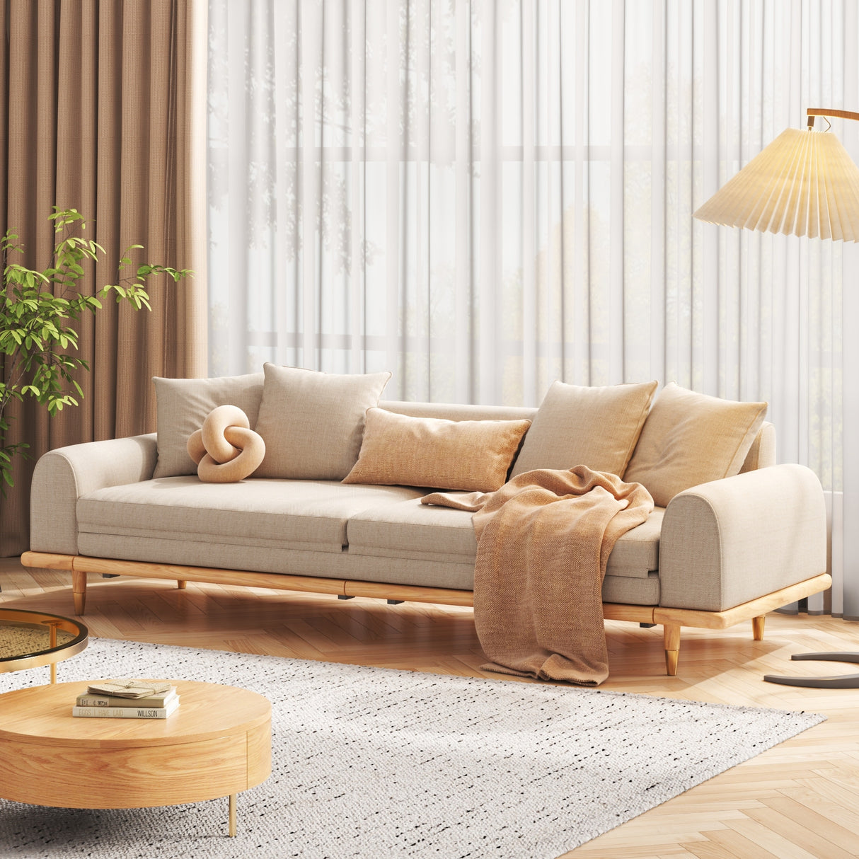 JASIWAY 78.74'' Upholstered Sleeper Sofa, Beige