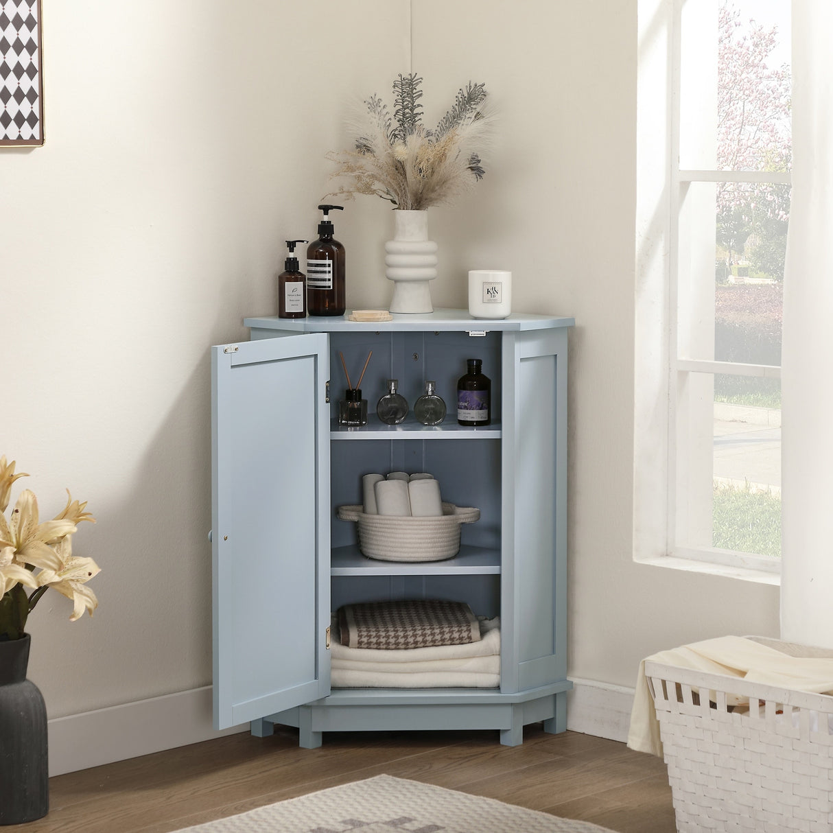 JASIWAY Triangle Bathroom Storage Cabinet with Adjustable Shelves