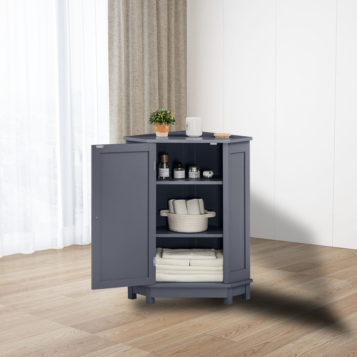 JASIWAY Triangle Bathroom Storage Cabinet with Adjustable Shelves